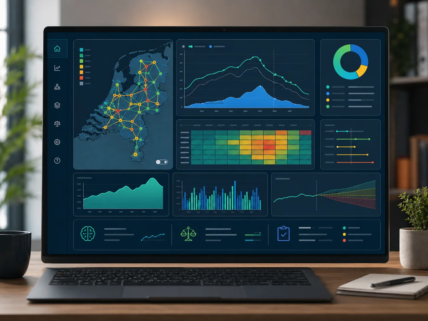 Complex AI-dashboard met netkaart